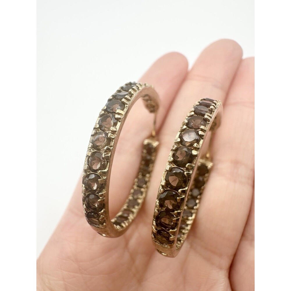 Seta 925 Sterling Silver 14k Vermeil Genuine Smoky Quartz Hoop Earrings